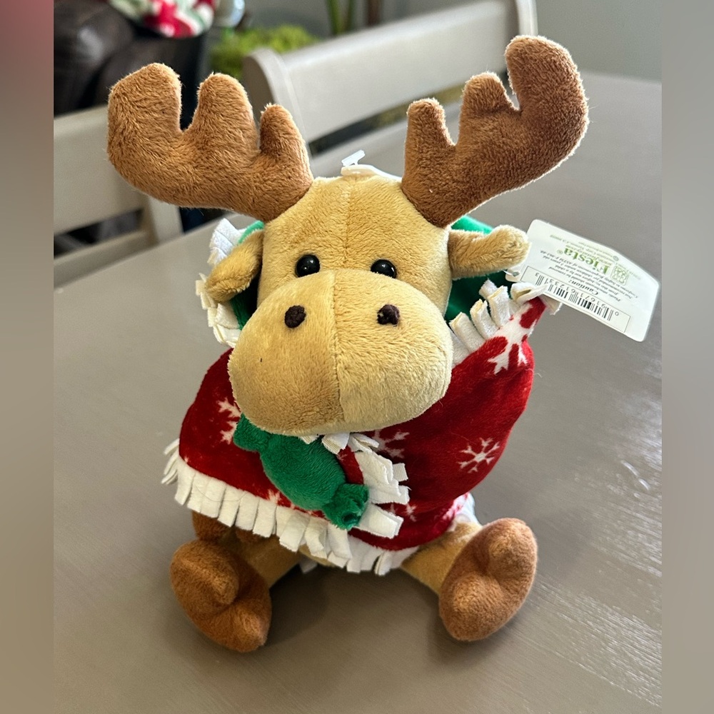 Fiesta Toy Blanket Babies 11" Christmas Moose Plush Red Snowflake Blanket NWT